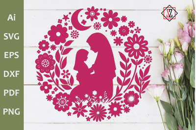 Mom and girl in a flower frame