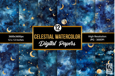 Celestial Watercolor Seamless Patterns