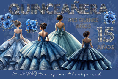 Watercolor Blue Dress Quinceanera