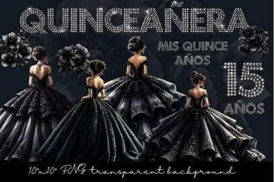 Watercolor Black Dress Quinceanera