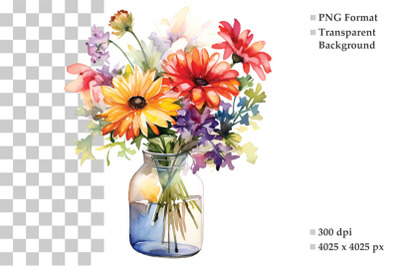 Watercolor Vase of Flowers PNG Clipart