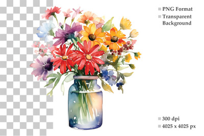 Watercolor Vase of Flowers Clipart