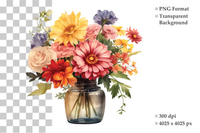 Watercolor Vase of Flowers PNG Clipart