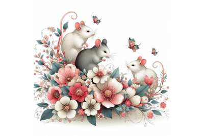 decorative mouse abstract floral White background set