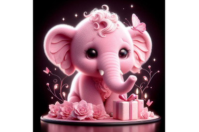 cute fluffy pink elephant, black  set