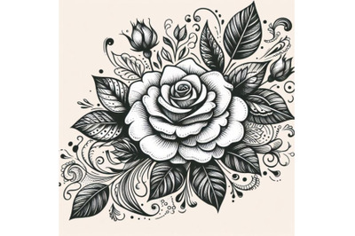 Doodle art beautiful rose flower set