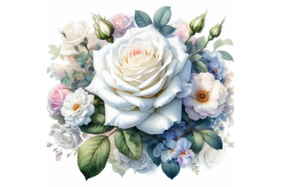 watercolor Beautiful white rose set