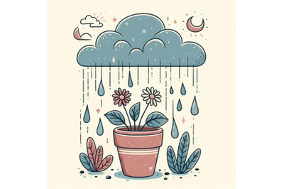 Rainy day with plant set