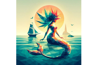 Low poly mermaid triangle myth creature