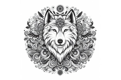 beautiful decorative wolf abstract floral White background