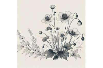 Botanical floral sketch, garden design element