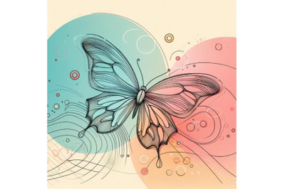 A Butterfly Line Art and Pastel Abstract Background