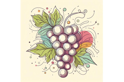 Abstract line art of grapes with color splats. grapes contour drawing