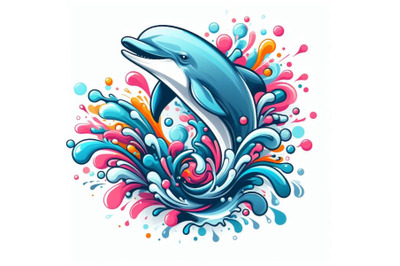 Abstract splash art poster of dolphin on white background