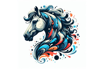 Abstract splash art poster of horse head. Abstract splash art