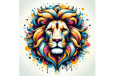 Abstract splash art poster of lion head. Abstract splash art