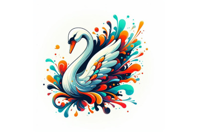 Abstract splash art poster of swan on white background