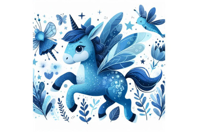 Blue fairy Abstract Animal Wall Art on white background