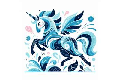 Blue unicorn Abstract Animal Wall Art on white background