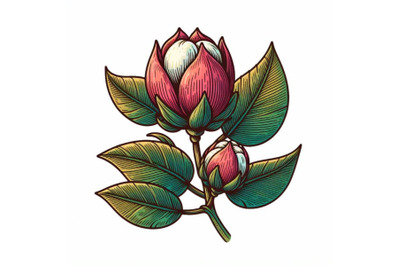 Contour engraving bud. colorful line art decoration of cotton flower w