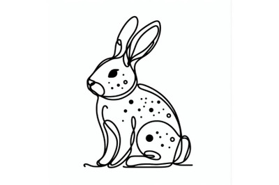 Hand drawn bunny icon,one line art.Stylized continuous outline with ab