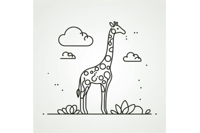 Hand drawn giraffe icon,one line art.Stylized continuous outline