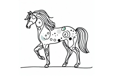 Hand drawn horse icon,one line art.Stylized continuous outline with ab