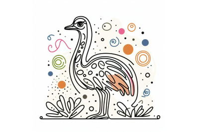 Hand drawn ostrich icon,one line art.Stylized continuous outline