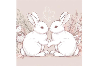 sets of 8 Line art, beautiful bunny couple