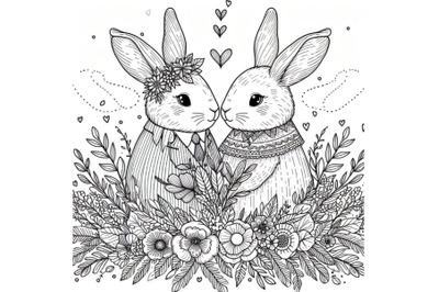 sets of 8 Line art, beautiful bunny couple set