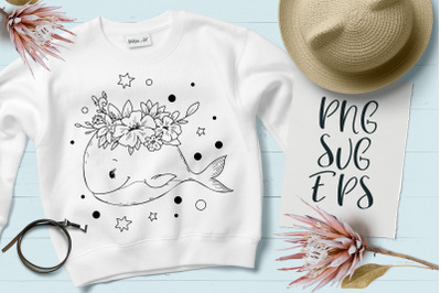 Cute Whale Happy Baby Animal SVG, EPS Png