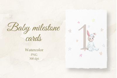 Baby milestone card. Watercolor 1 month