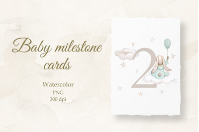 Baby milestone card. Watercolor 2 months