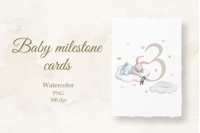 Baby milestone card Watercolor 3 months