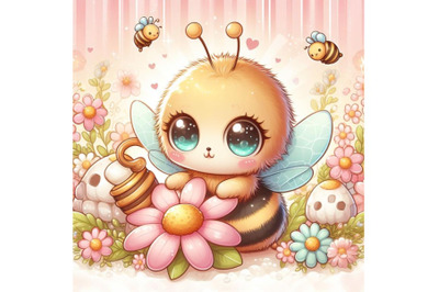 sets of 8 Cute baby honey bee with flower