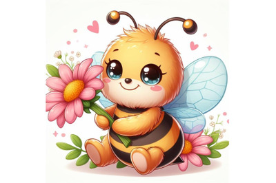 sets of 8 Cute baby honey bee holding flower