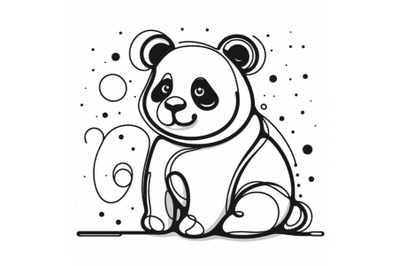 Hand drawn panda icon,one line art.Stylized continuous outline