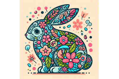 Illustration of abstract bunny filled with flowers and leaves