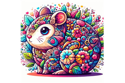 Illustration of abstract hamster filled with flowers and leaves