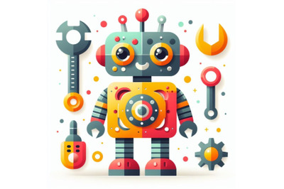 Isolated cute robot Paper art layer background Vector