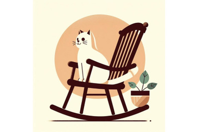 Minimal Art Vintage abstract cat sitting on rocking chair