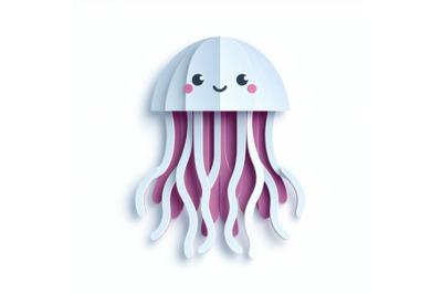 Paper cut Jellyfish icon isolated on white background