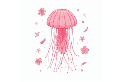 pink jellyfish hand drawing Minimal art