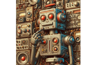 robot made of analog stereo equipment, digital art