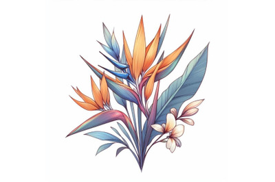 Strelitzia bouquet hand drawing