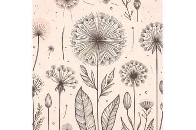 Trendy dandelion line art vector. Minimal drawing cute flower