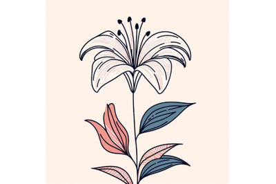 Trendy lily line art vector. Minimal drawing cute flower