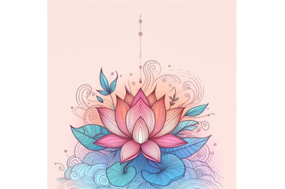 A lotus Line Art and Pastel Abstract Background