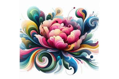 Abstract colorful oil, acrylic painting of peony flower