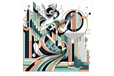Abstract Illustration With Art Deco Geometric Shapes. a mermaid